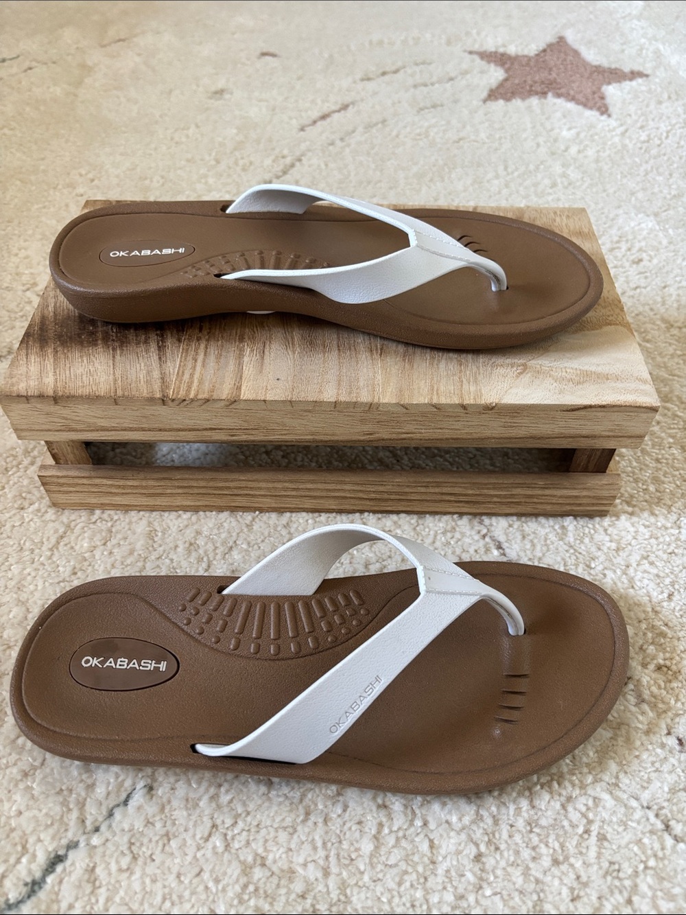 Okabashi White and Toffee “Breeze” Flip Flops